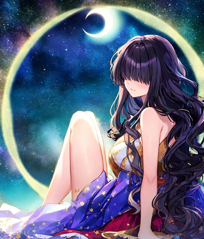 79081-856054450- hi res masterpiece a beautiful woman sitting on a crescent moon long wavy black hair hair over eyes stars magical drea.png